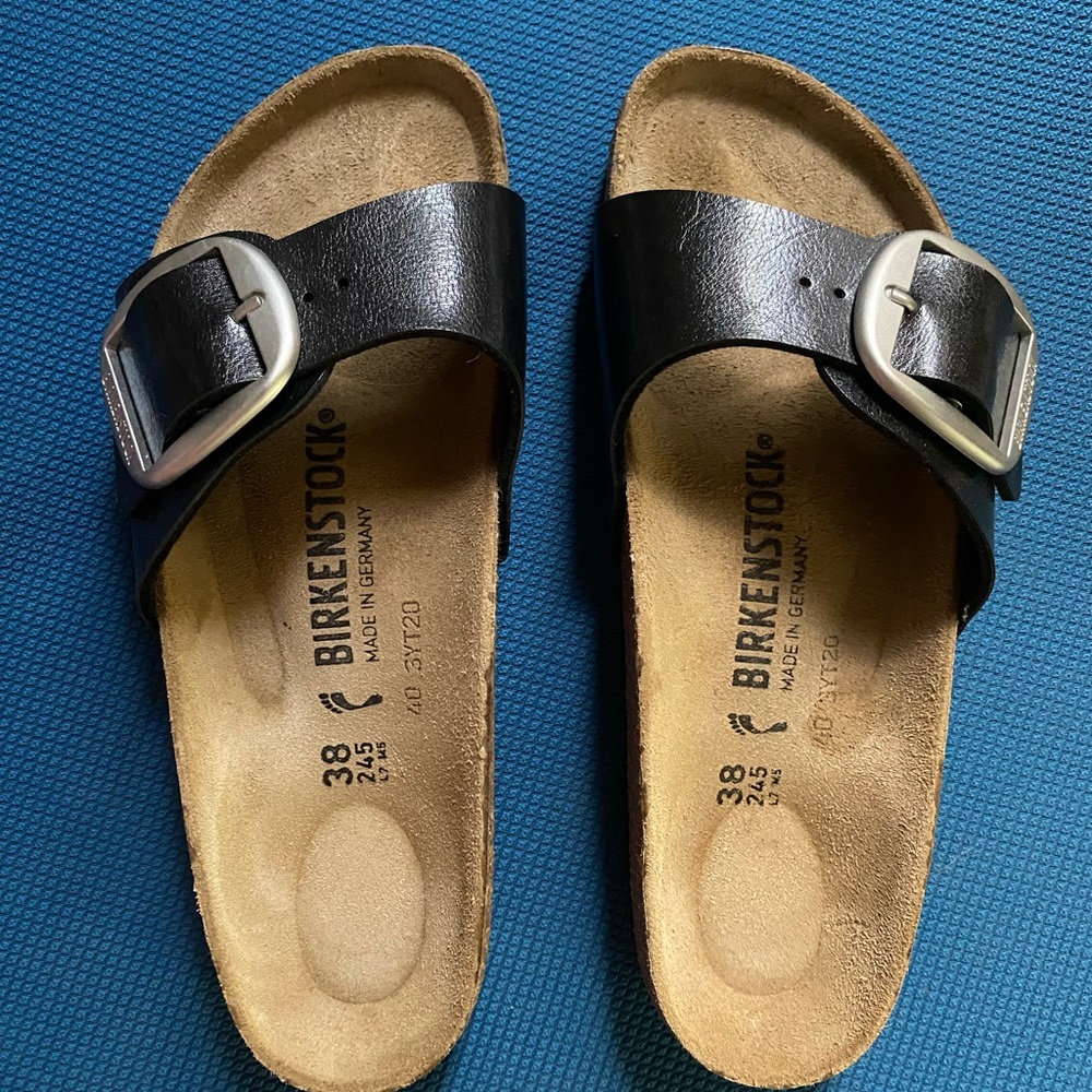Birkenstock Black Slides with Metallic Buckle NWOT *FREE Shipping*
